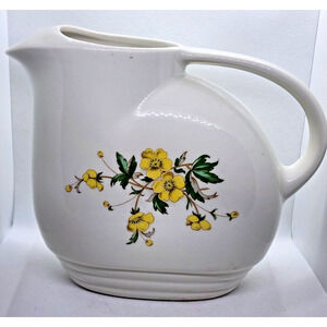 VASE-PITCHER-VINTAGE KNOWLES UTILITY WARE-Yellow Flowers-Ice Lip